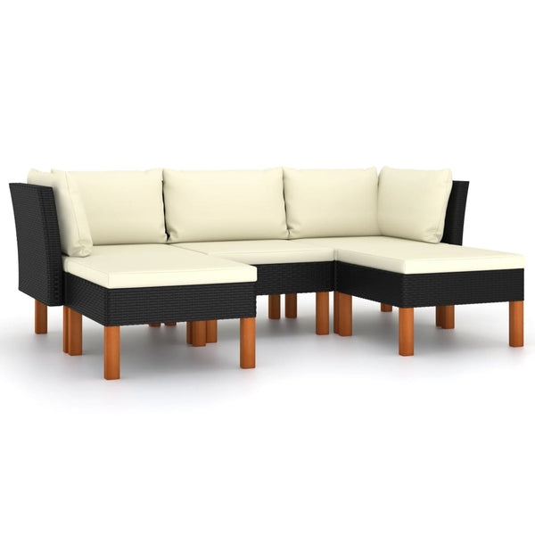 5-tlg. Garten-Lounge-Set mit Kissen Poly Rattan Schwarz