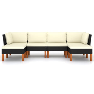 6-tlg. Garten-Lounge-Set mit Kissen Poly Rattan Schwarz