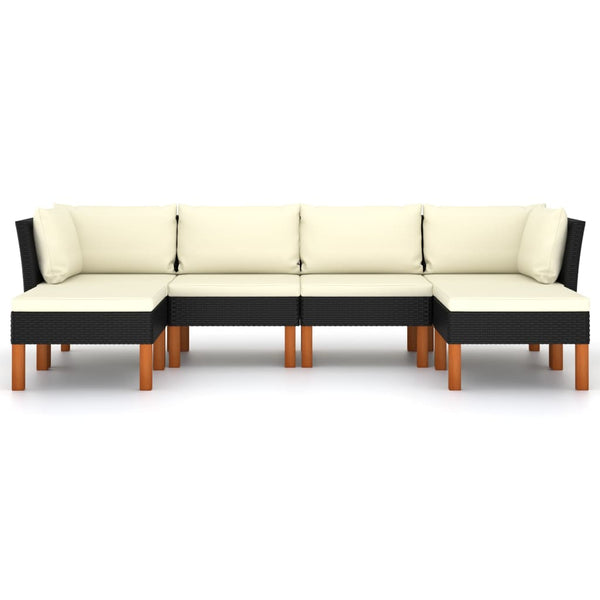 6-tlg. Garten-Lounge-Set mit Kissen Poly Rattan Schwarz