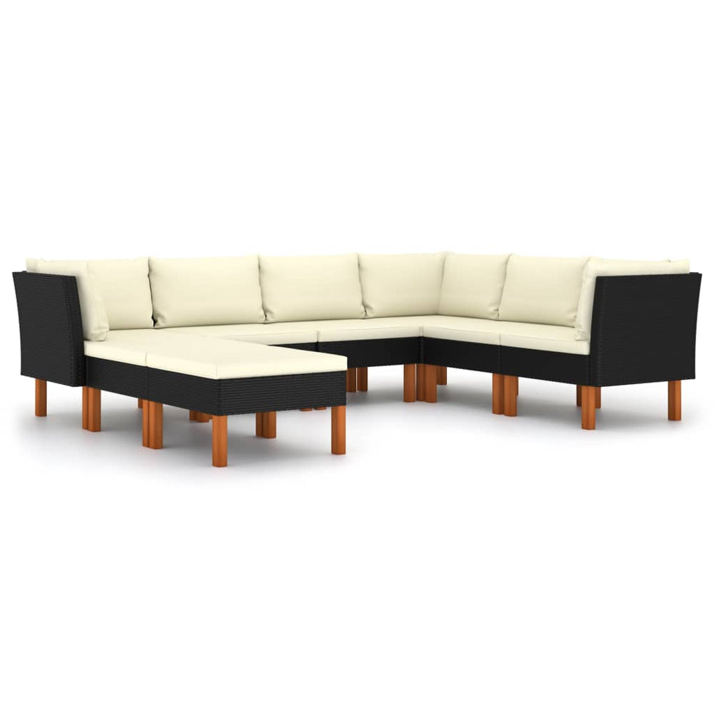 8-tlg. Garten-Lounge-Set mit Kissen Poly Rattan Schwarz