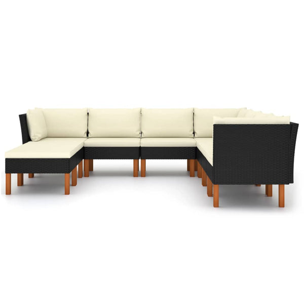 9-tlg. Garten-Lounge-Set mit Kissen Poly Rattan Schwarz