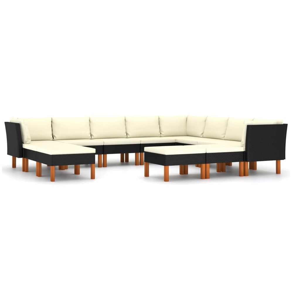 vidaXL Salon de jardin 12 pcs avec coussins résine tressée Noir