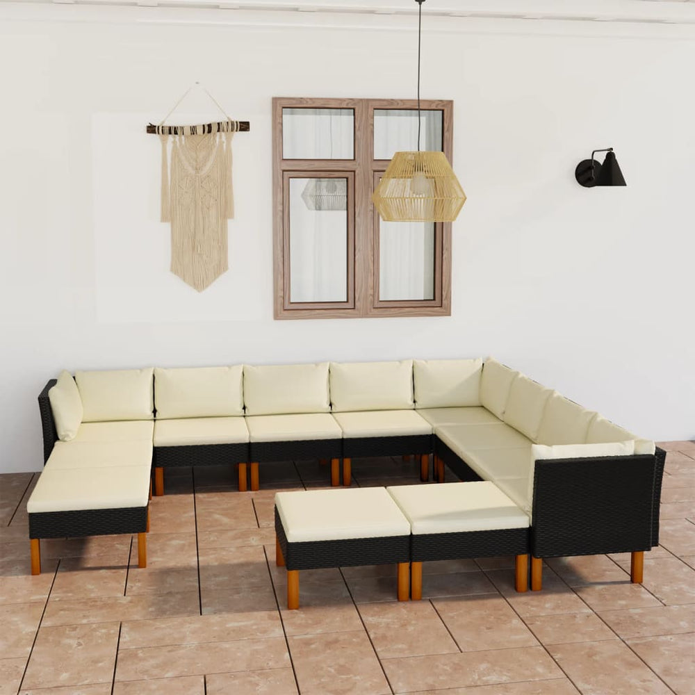 vidaXL Salon de jardin 12 pcs avec coussins résine tressée Noir