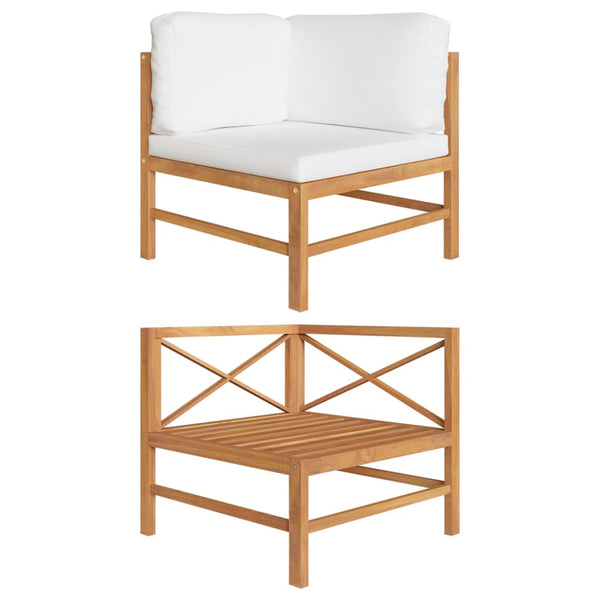 Ecksofa mit Creme Kissen Teak Massivholz