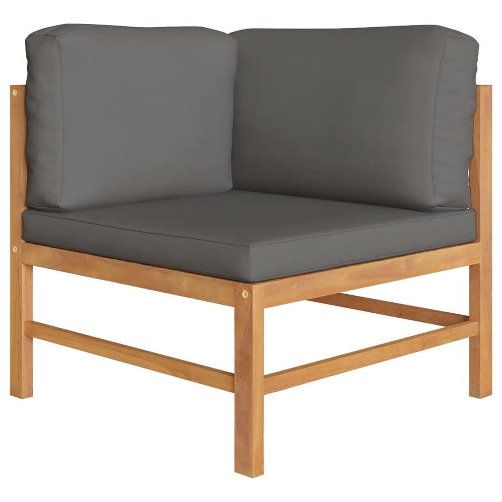 Ecksofa 2 Stk. mit Dunkelgrauen Kissen Massivholz Teak