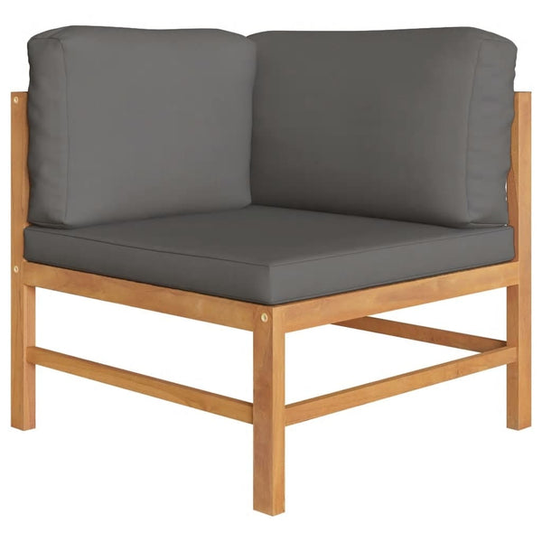 Ecksofa 2 Stk. mit Dunkelgrauen Kissen Massivholz Teak