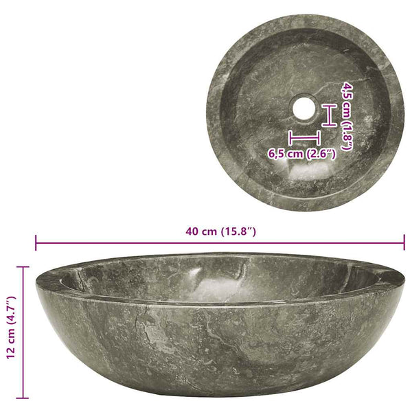 Waschbecken Grau Ø40x12 cm Marmor