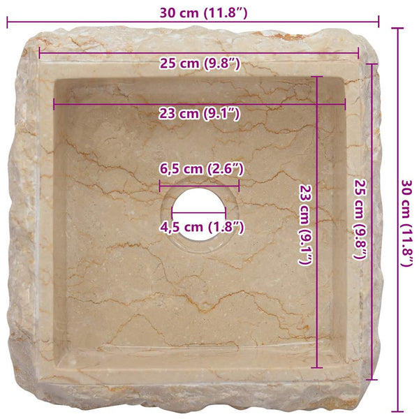 vidaXL Wash Basin Cream 30x30x13 cm Marble