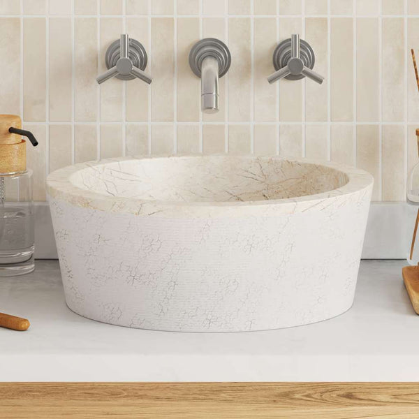 vidaXL Wash Basin Cream Ø40x15 cm Marble