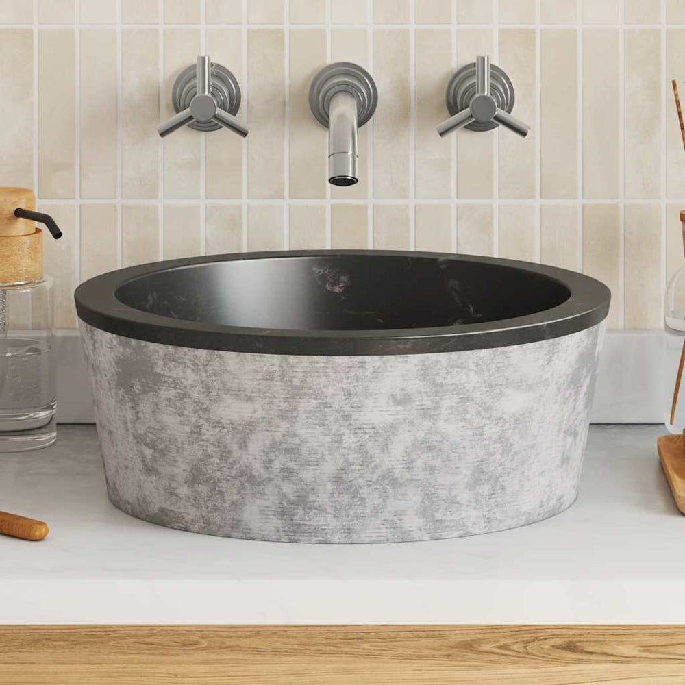 Waschbecken Schwarz Ø40x15 cm Marmor