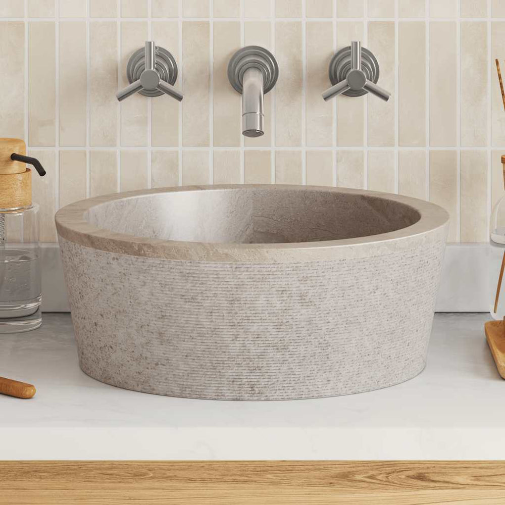 Waschbecken Grau Ø40x15 cm Marmor