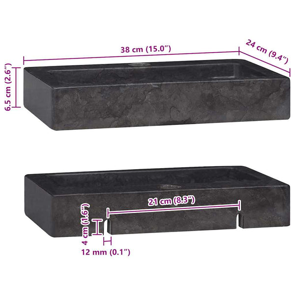 Wandwaschbecken Schwarz 38x24x6,5 cm Marmor