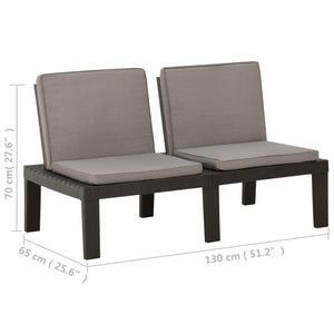 2-tlg. Garten-Lounge-Set mit Auflagen Kunststoff Grau
