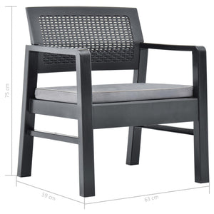 3-tlg. Garten-Lounge-Set mit Auflagen Kunststoff Grau