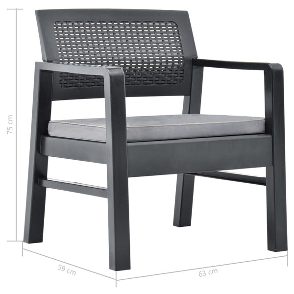 3-tlg. Garten-Lounge-Set mit Auflagen Kunststoff Grau