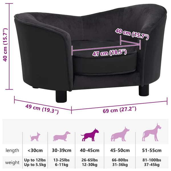 Hundesofa Schwarz 69x49x40 cm Plüsch und Kunstleder