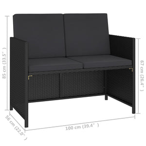 6-tlg. Garten-Essgruppe mit Auflagen Poly Rattan Schwarz