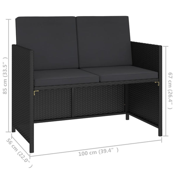 6-tlg. Garten-Essgruppe mit Auflagen Poly Rattan Schwarz
