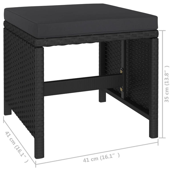 6-tlg. Garten-Essgruppe mit Auflagen Poly Rattan Schwarz