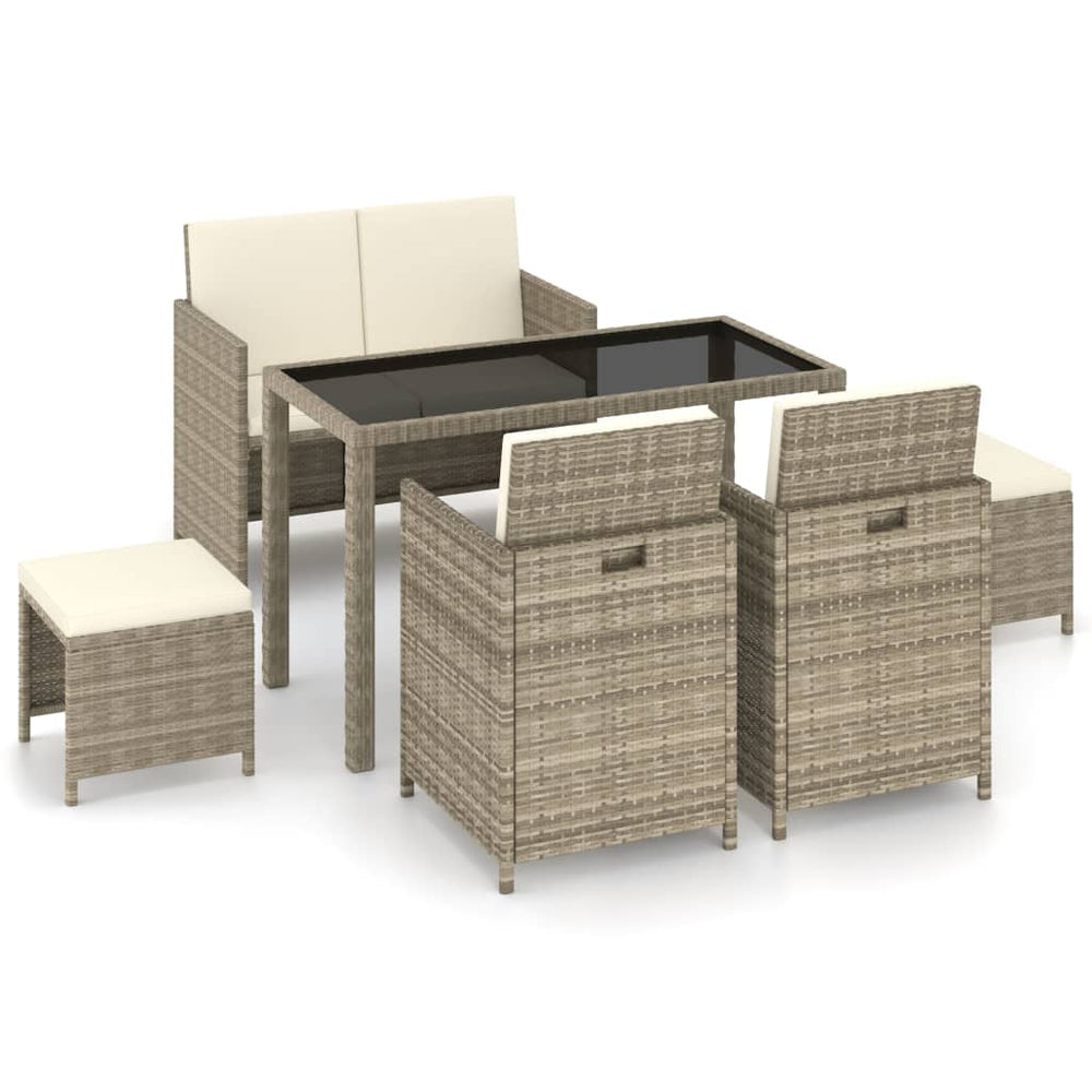 6-tlg. Garten-Essgruppe mit Auflagen Poly Rattan Beige