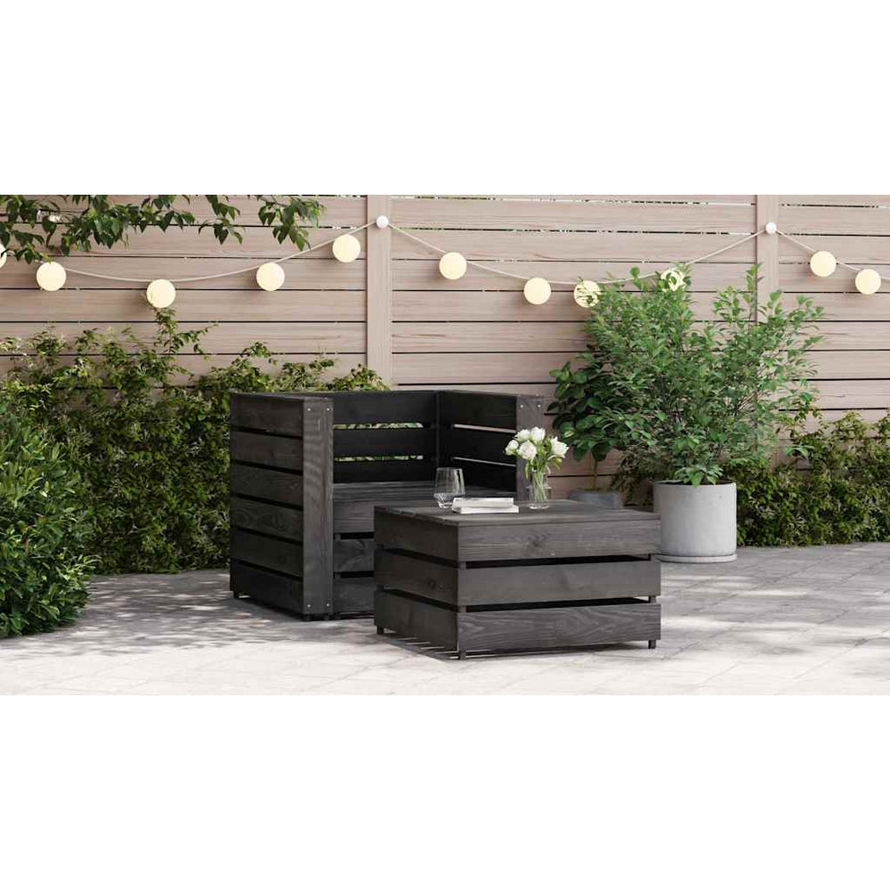 2-tlg. Garten-Paletten-Lounge-Set Kiefernholz Grau Imprägniert