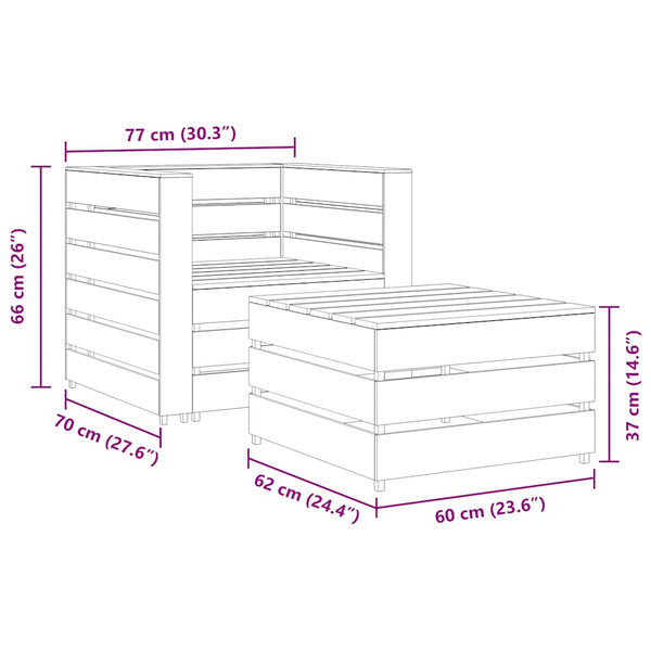 2-tlg. Garten-Paletten-Lounge-Set Kiefernholz Grau Imprägniert