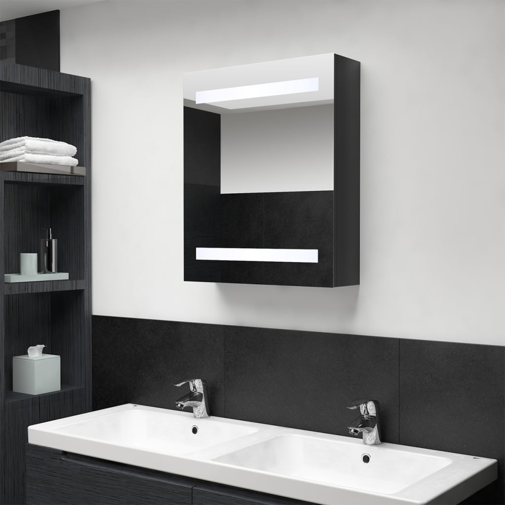 LED Bad Spiegelschrank Schwarz 50x60 cm