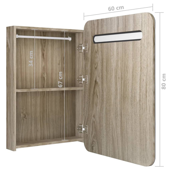 LED Bad Spiegelschrank Eiche 60x80 cm