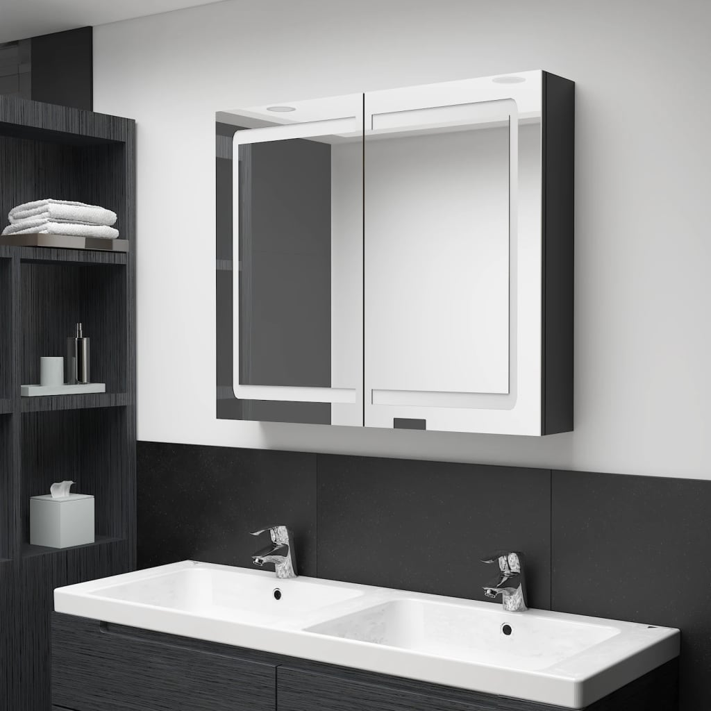 LED Spiegelschrank Schwarz 80 cm
