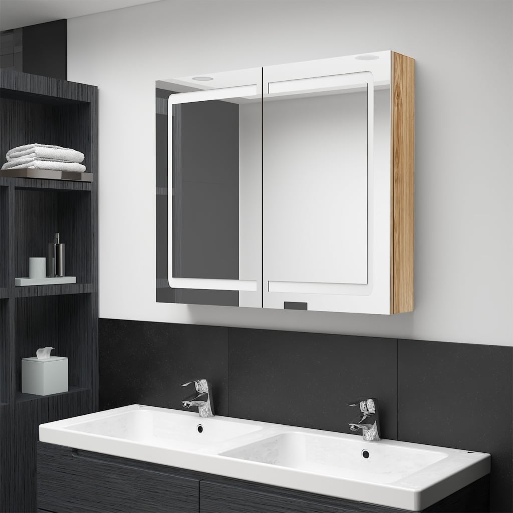 LED-Spiegelschrank Eichen-Optik 80 cm