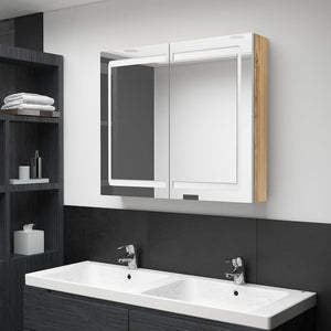 LED Spiegelschrank Bad Weiß/Eiche 80cm