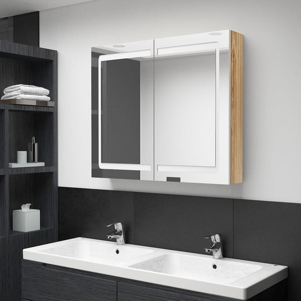LED Spiegelschrank Bad Weiß/Eiche 80cm