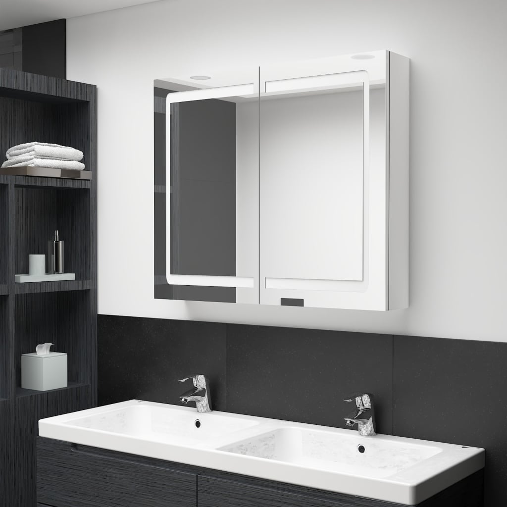 LED-Spiegelschrank Weiß 80 cm