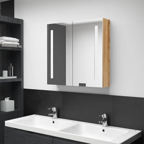 LED Badspiegelschrank Eichenoptik 62x60 cm