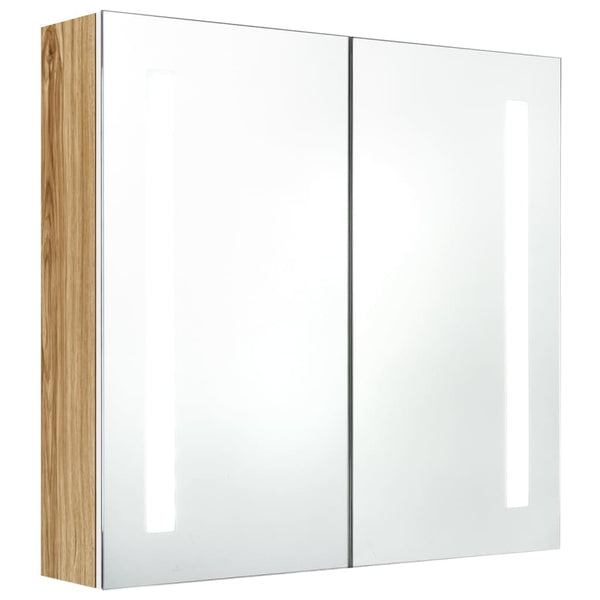 LED Bad Spiegelschrank Weiß Eiche 62x60 cm