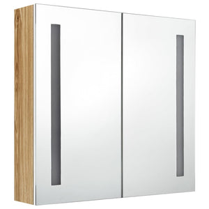 LED Bad Spiegelschrank Weiß Eiche 62x60 cm