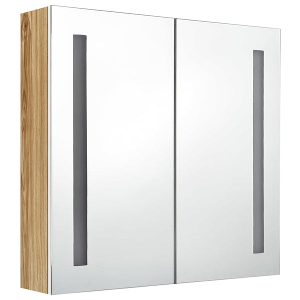 LED Bad Spiegelschrank Weiß Eiche 62x60 cm