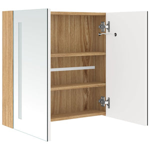 LED Bad Spiegelschrank Weiß Eiche 62x60 cm