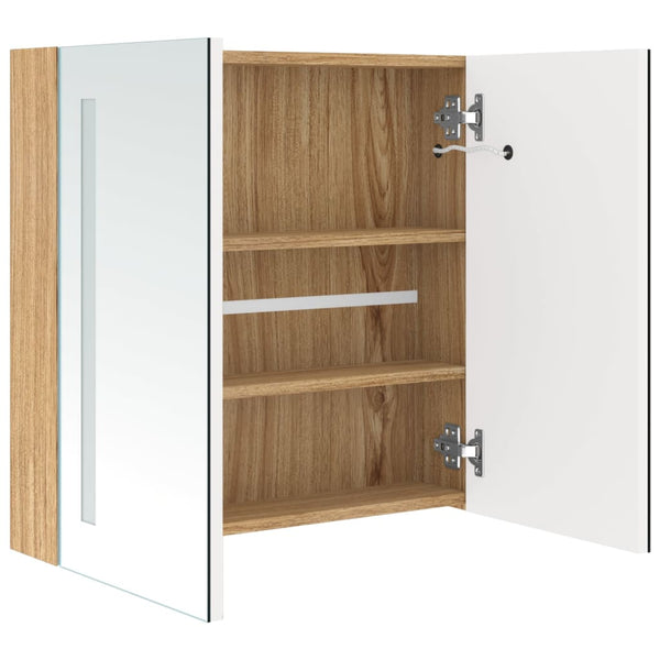 LED Bad Spiegelschrank Weiß Eiche 62x60 cm