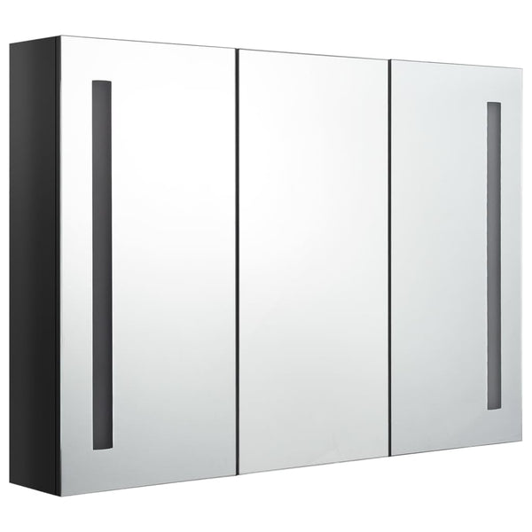 LED Spiegelschrank Bad, 89 cm, Schwarz Glänzend