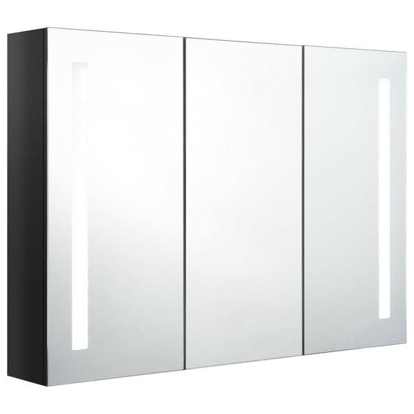 LED Spiegelschrank Bad, 89 cm, Schwarz Glänzend