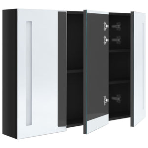 LED Spiegelschrank Bad, 89 cm, Schwarz Glänzend