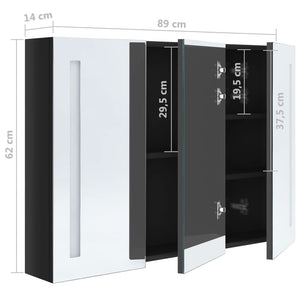 LED Spiegelschrank Bad, 89 cm, Schwarz Glänzend