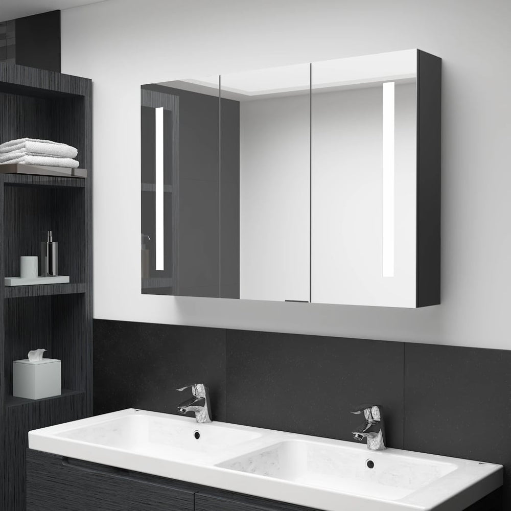LED Spiegelschrank Bad, 89 cm, Schwarz Glänzend