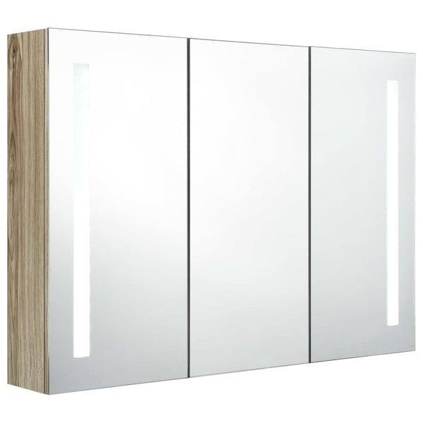vidaXL LED Bathroom Mirror Cabinet 89x14x62 cm Oak Look