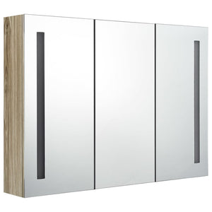 vidaXL LED Bathroom Mirror Cabinet 89x14x62 cm Oak Look