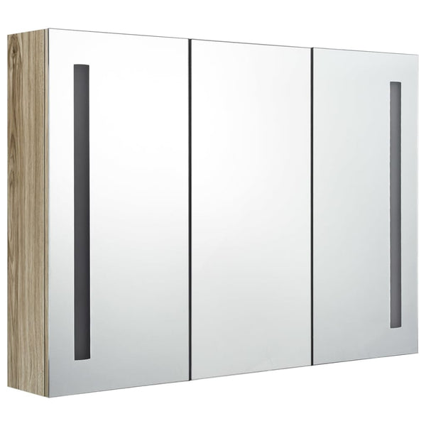 vidaXL LED Bathroom Mirror Cabinet 89x14x62 cm Oak Look