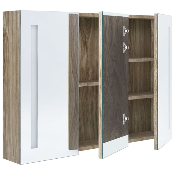 vidaXL LED Bathroom Mirror Cabinet 89x14x62 cm Oak Look