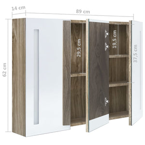 vidaXL LED Bathroom Mirror Cabinet 89x14x62 cm Oak Look
