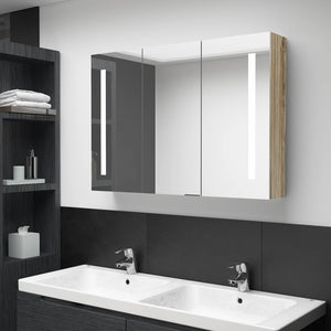 vidaXL LED Bathroom Mirror Cabinet 89x14x62 cm Oak Look